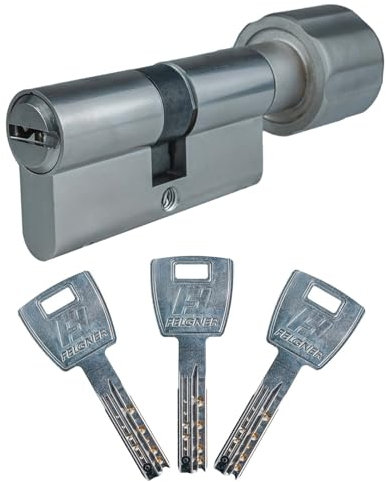 FELGNER Dolomit Knaufzylinder | hochwertiger Schließzylinder Profilzylinder Tür-Zylinder mit Rund-Knauf | Bohrschutz + Ziehschutz | inkl. 3 Schlüssel und Sicherungskarte - 55/55K