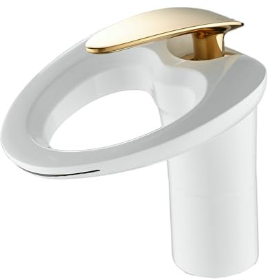 Waschtischcharmatur mit Wasserfall, Einzelgriff, Einloch, Messingmischer, herzförmiger Wasserhahn, weiße und goldene Farbe