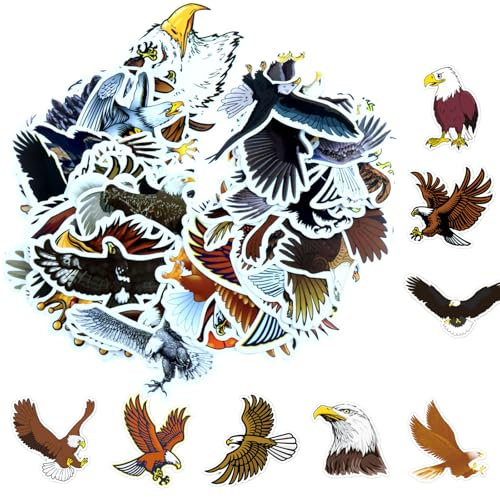 50 Stück Adler Aufkleber, Adler Mode Wasserdichte Vinyl Aufkleber Kreative Tierdekorationssticker für Laptop, Motorrad, Koffer und mehr