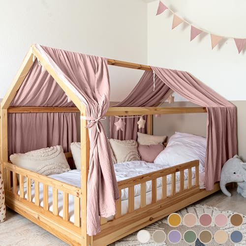 lilimaus Hausbett Himmel [in 12 Farben] Betthimmel Hausbett aus 100% | Baumwolle Musselin - Stoffhimmel für Hausbett Deko Mädchen & Jungen - Himmel für Hausbett Kinder - Bett Vorhang Kinderbett