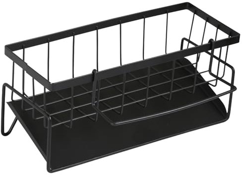 FHISKUNYU Organisateur d'Évier Noir – Porte-Éponge avec Plateau Autovidant, Range-Liquide Vaisselle et Accessoires | Idéal pour Cuisine et Lavabo