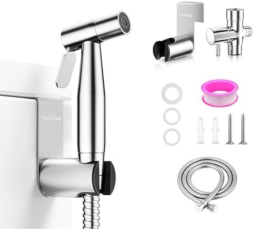 SantiCleana Kit Asperseur Bidet Manuel – Protection Anti-Éclat – Tuyau Flexibles en Acier Inoxydable à 3 Couches (150 cm) – Résistant à 8 bars de Pression – Pour Hygiène Personnelle et Toilette
