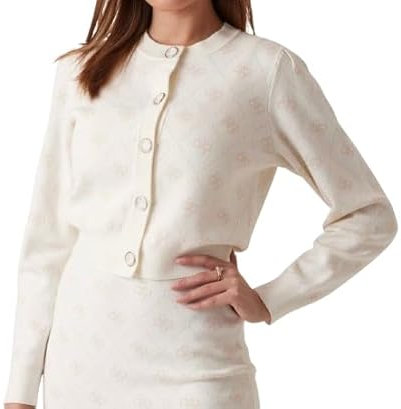 GUESS Cardigan Donna Misto Lana Logo 4G Bianco multilogo ES25GU14 W4BR0DZ3JD2 F0EF S