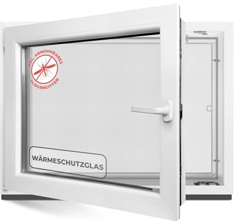 Kellerfenster 65x40 cm 2 fach Verglasung - Alle Größen Kunststofffenster 60mm Profil -Din Links- BxH: 650x400mm Perfekt für Fenster Gartenhaus, Garagenfenster, Hauskeller mit Dreh-Kipp System