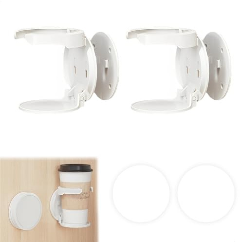 Porta Tazze da Appoggio,2 Piece Portabottiglie da Parete Universali Portabicchieri Plastica Laterale Tavolo Supporto Portabicchieri Bevande Portabevande,Tazzine Portabottiglie Scrivania,Bianca