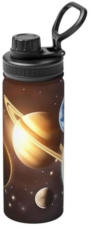 Poezjzw Space Planet - Borraccia termica in acciaio inox, a doppia parete, per bevande calde e fredde, 510 ml