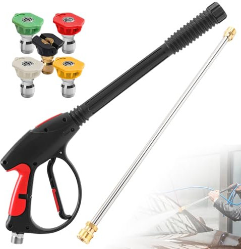 YedZen High Pressure Washer Long Gun with 5 Nozzle Tips and Lance, 4000PSI Jet Wash Gun Replacement Extension Wand and M22 14mm Quick Connector, for Car Jet Washer Cleaning Kit, Cleaning Wall Window
