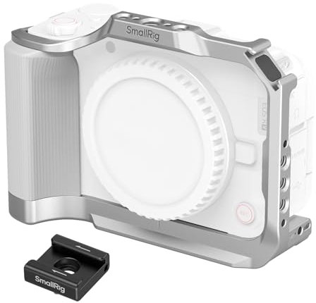 SMALLRIG Jaula para Cámara Canon R50V - Empuñadura Ergonómica de Silicona, Placa QR Arca, Roscas 1/4-20 y 3/8-16 (ARRI), Zapata Fría, QD y Disparo Vertical (Plateado) - 5428