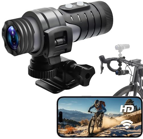 Nisanuki Action Cam WiFi, Telecamera Moto Bicicletta Mini Telecamera Videocamera, 1080P HD Micro Telecamera da Casco Angolo Ampio di 120° per Ciclismo Arrampicata Equitazione con Batteria di 7 Ora