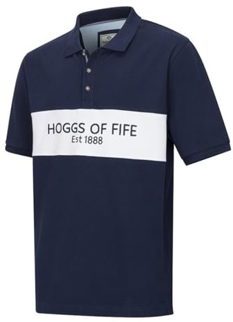 Hoggs of Fife Stewart Block Pique Polo Shirt - Navy 100% cotton, knit for breathability