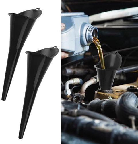 2 Pcs Oil Funnel for Car & Motorcycle,Long Neck Plastic Engine Oil Filler, Flexible Fuel Funnel for Gasoline, Diesel & Transmission (Black)