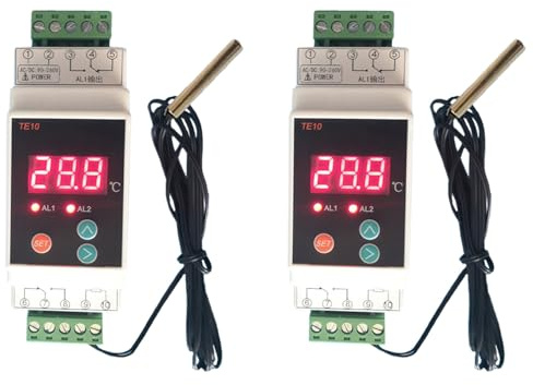 Glayent 2X Termostato su Guida DIN con -40-110℃ Controller di Allarme Temperatura con Uscita A 2 Vie Uscita 7A/250VAC