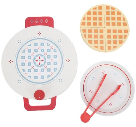 NOENNULL Waffelbacken-Spielset für Kleinkinder, Waffeleisen-Lebensmittelspielset, Sicheres Hölzernes Waffel-Küchenspielzeug aus Holz für Kleinkinder, Pädagogisches