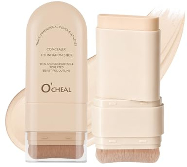 O'CHEAL 2-in-1 Foundation Concealer Stick mit Pinsel, Kontur 02# | Make-up Stick mit hoher Deckkraft fuer langen Halt, ebenmaessigen Teint und Kontur