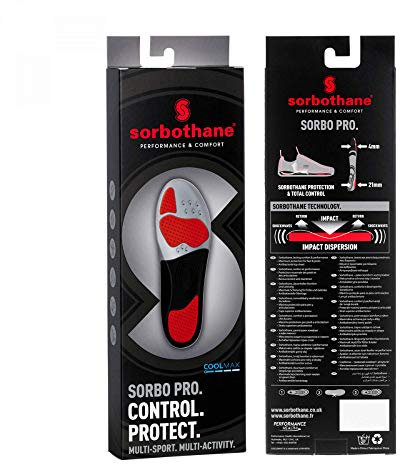 Sorbothane Sorbo Pro Insoles for Men and Women, Shock Absorbing, Anti Bacterial, Protection during Sport and Activity, Grey/Red, Size 9 UK (EU 43)