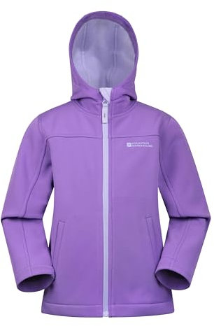 Mountain Warehouse Exodus Kids Softshell Jacket - Breathable, Wind & Water Resistant, Fleece Lined Coat for Boys & Girls - Autumn, Winter, Hiking Light Purple Kids Size 5-6 Years