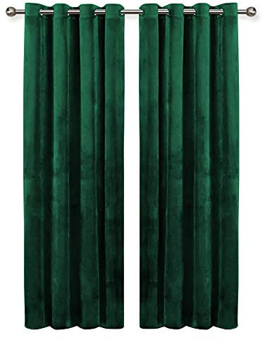 Oxford Homeware Emerald Green Blackout Curtains for Bedroom – 46 x 54 Inch Drop Crushed Velvet Curtains Ring Top - Thermal Insulated Curtains for Living Room with 2 Tie Backs (116cm x 137cm)