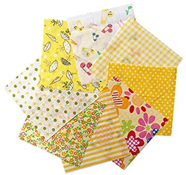 Egurs 8 Stück Patchwork Baumwollstoff Sterne Streifen Punkte Muster Stoffpakete Gelb 50 * 50cm