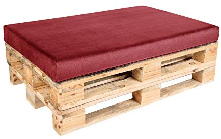 TexDeko BeSmart Palettenkissen 120x80x12cm mit Abperleffekt Palettenauflage Samt-Stoff Bezug mit Reißverschluss waschbar für Palettenpolster (Bordeaux)