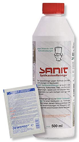 DEWEPRO-Set: SANIT SpülkastenReiniger (3054) - Flasche à 500ml - zur schnellen Reinigung verschmutzter Spülkästen, inkl. 1 St. DEWEPRO® Single Scrubs