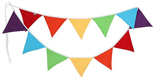 PREMYO Wimpelkette Kinderzimmer Unisex Stoff - 12 Wimpel Girlande Beidseitig - Babyzimmer Deko Regenbogen Bunt