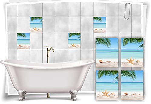 Medianlux Fliesen-Aufkleber SPA Wellness Seestern Muschel Palme Sand Strand Bad WC Deko, 15x20cm fp5p494h-134766
