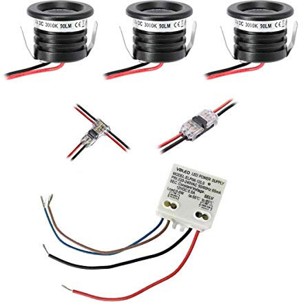 VBLED© 3er KIT VISUM 1W Mini-Einbauspot Mini Spot 12VDC IP65 Warmweiss Inkl. 6W LED Trafo