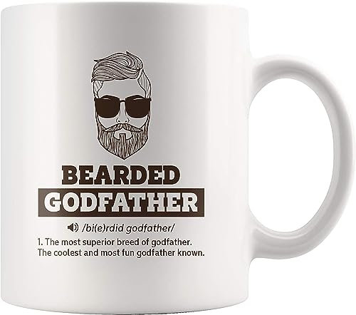 Panvola 'Bearded Godfather Definition ' Tazza figlioccio figlioccia Battesimo Battesimo Festa del papà Apprezzamento Tazza da caffè in ceramica 11 once Bianco Novità Bicchieri