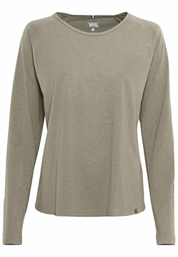 camel active Damen Basic Langarm T-Shirt mit Rundhalsausschnitt aus Reiner Baumwolle Khaki, Womenswear-XS