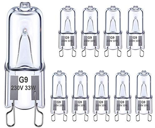 Ugvmn G9 Halogenlampen Backofenlampe 33W, GU9 Klare Kapselbirne Warmweiß 2700K, Ofenbirne Kein Blitz, G9 Bi-Pin Base Kein Flimmern, Dimmbar, 350°C Hitzetolerante, 10er Pack