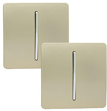 Trendi 1 Gang 2 Way Artistic Modern Glossy 10 Amp Rocker Tactile Light Switch Champagne Gold (2 Pack)