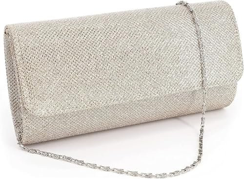 Fioeyr Damen-Clutch-Tasche, Umschlag, Pailletten, Abendtasche, Clutch, Kette, Schultertaschen, glitzernd, schwarz, für Abend, Braut, Abschlussball, Party, Handtasche, Geldbörse, champagnerfarben