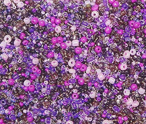 Lot de 3000 perles de rocaille en verre - Perles rondes - 2 mm, 3 mm, 4 mm - Tailles mixtes, mélange de couleurs - Perles de graines (violet)