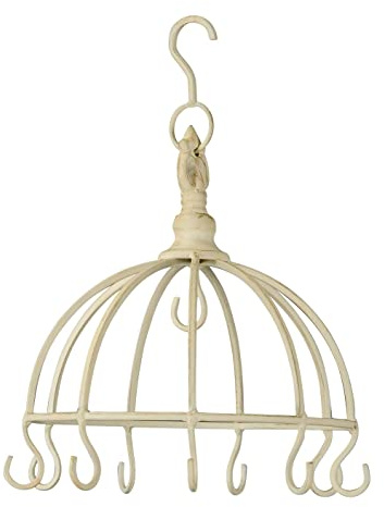Posiwio kleine dekorative Kräuterkrone mit 9 Haken im shabby Landhausstil cremeweiß dm= 22 cm