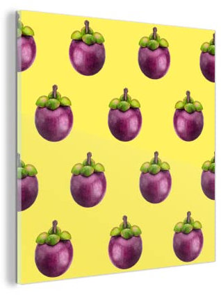 Glasbild Glasfoto Wandbild Bilder Deko 20x20 cm Obst - Muster - Violett
