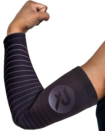 Raquex Sport Arm Compression Sleeves (2 Pack) - 5 Colours - Anti Slip Sleeves for Lower & Upper Arms & Elbow Support (Black, Small)