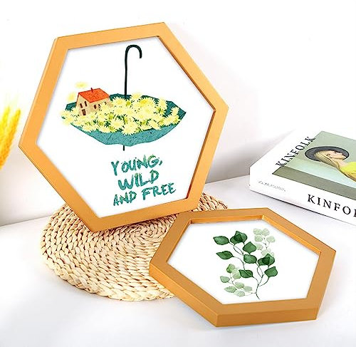Sechseckiger Bilderrahmen, kreativer Fotorahmen, zum Aufhängen, Poster, Ständer, Wohnzimmer, Wandmalerei, Bilderrahmen, Heimdekoration, Goldfarben