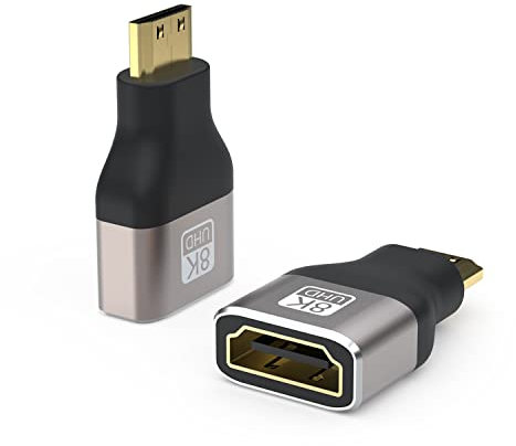 VMOJO 8K Mini HDMI Stecker auf HDMI Buchse Adapter, 48 Gbit/s, HDMI 2.1 Version Verlängerungsadapter Konvertierung für Laptop, Kamera, HDTV, Unterstützung 8K@60Hz/4K@144Hz (2 Pack)