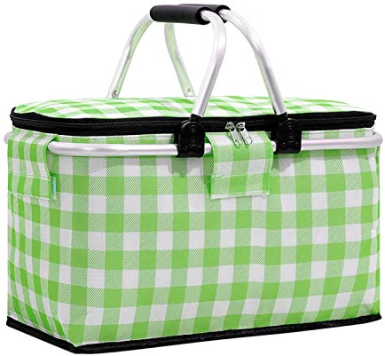 TWSOUL Borsa termica da picnic, cestino termico pieghevole da 22 l, con funzione di raffreddamento, coperchio per ufficio, campeggio, picnic (verde)