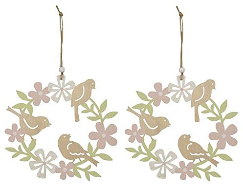 finehomegarden Fensterhänger Vogel Blüten Kranz rosa/grün 2erSet Frühling Hänger Ø19cm Deko Dekoration Ostern