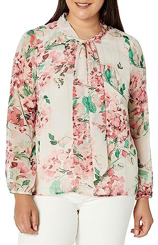 DKNY Damen Langarm Cape Top, French Rose Multi, XX-Large