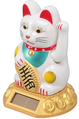Yosoo Health Gear Glückskatzen-Winkarm, Solarbetriebene Winkende Katze, Chinesische Glückskatze Zur Begrüßung von Glück, Reichtum, Wohlstand, Feng Shui in der Autodekoration (Weiss)