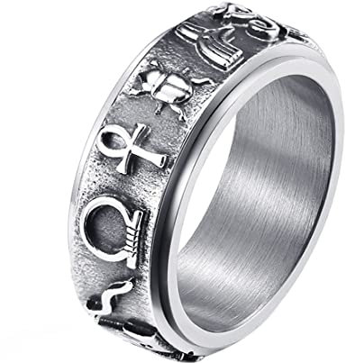 Caimeytie Altes ägyptisches Symbol Männer können den Ring drehen Edelstahlring Schöne Bedeutung Ringgröße:20.7