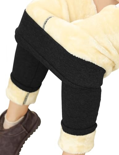 Yuson Girl Thermo Leggings Damen Gefütterte Thermoleggins Winter Fleece Strumpfhose High Waist Verdickte Plüsch Thermal Leggins Warme Jogginghose Winter Leggings Thermohosen(Schwarz, M)