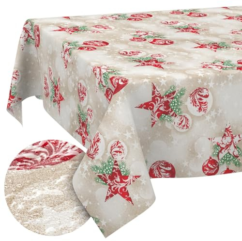 ANRO Tischdecke abwaschbar Weihnachtsmotiv Rot 160x140 cm In-/Outdoor | waschbar bei 30 °C – ideal für Garten, Terrasse & Esszimmer – Gartentischdecke wetterfest