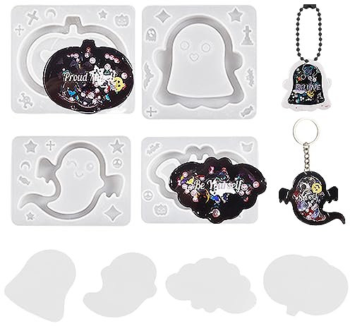 Voyyphixa 4 Stück Halloween Treibsand Gießform mit PVC Blätter Kürbis Treibsand Silikonform Epoxidharz Form Resin Shaker Molds DIY Schmuck für Heimdekoration (Halloween Mold B)
