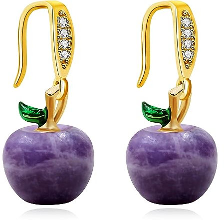 Natürliche Lila Lepidolite Apfel Dangle Ohrringe Nette Obst Apfel Ohrringe Zurück zur Schule Lehrer Wertschätzung Geschenke Y4031-UK
