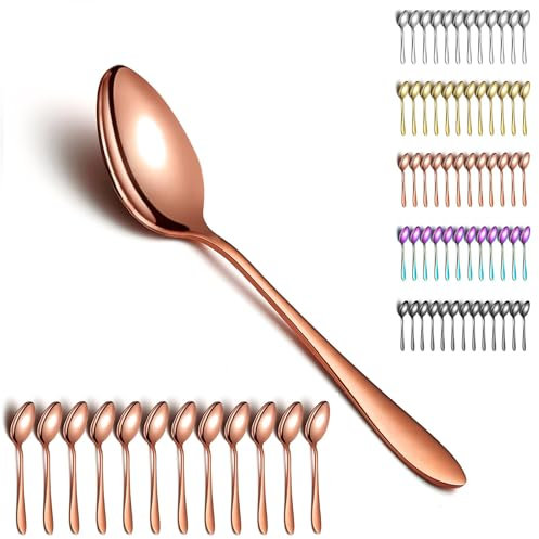 Berglander Cucharas de sopa de oro rosa 12pcs, Cuchara de acero inoxidable chapada en titanio, Cuchara de mesa, Cucharas Cubiertos para el hogar, restaurante, hotel, uso diario