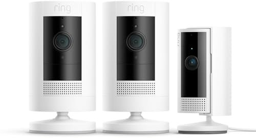 Ring lot de 2 Caméras extérieures sans fil (Stick Up Cam) + Caméra intérieure (Indoor Cam 2e gén.) | Caméra de surveillance wifi, vidéo HD, audio bidirectionnel | Essai Ring Home gratuit 30 j.
