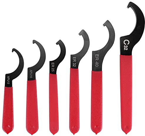 Littlecatch 6 Pieces Adjustable Spanner Set, Coilover Wrench Shock Spanners Hook Wrenches Tools C-Shape Spanners Wrench Steel Spanner for Suspension System Red & Black